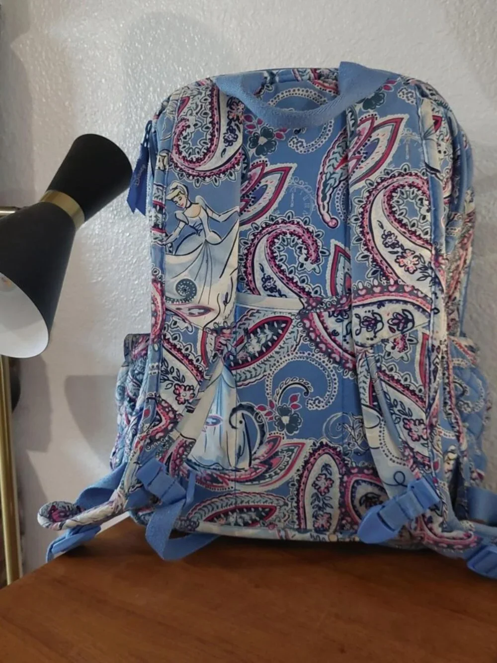 vera bradley Disney Cinderella blue, pink, and white paisley quilted backpack #c